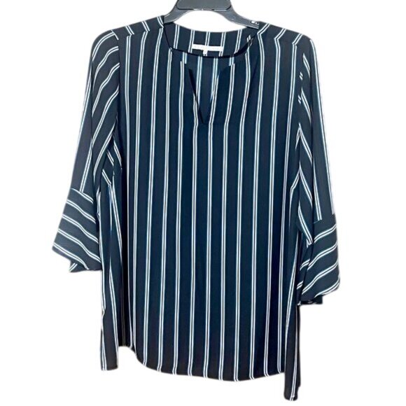 Violet & Claire Split V-Neck 3/4 Bell Sleeves Stripes Career Blouse Plus Size 2X - Picture 2 of 9